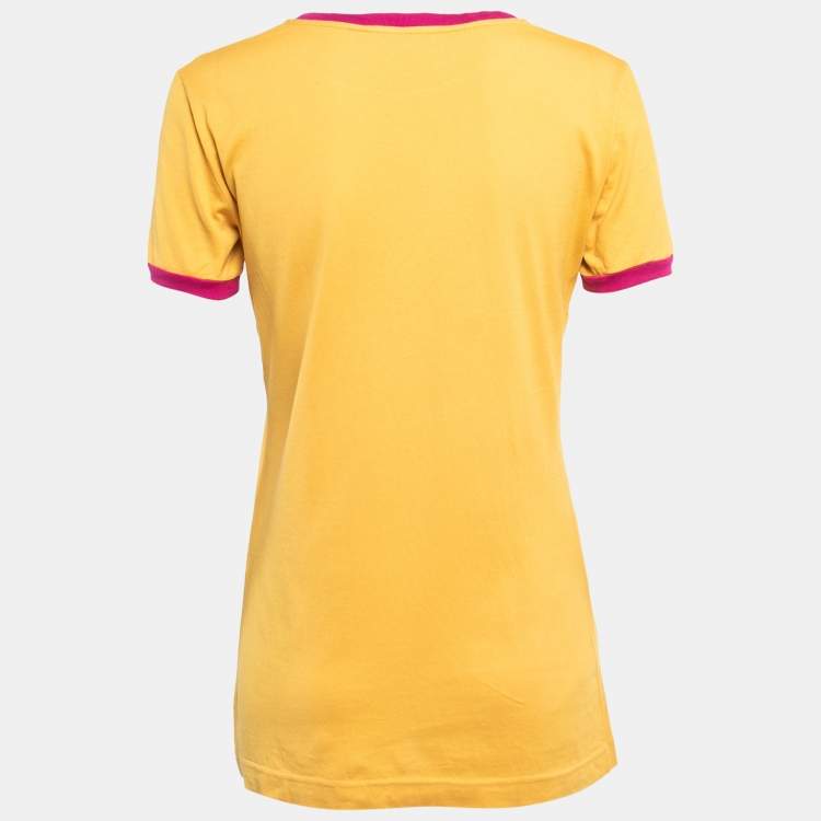 Pre Owned Dolce & Gabbana Yellow/Pink Cotton Printed T-Shirt S