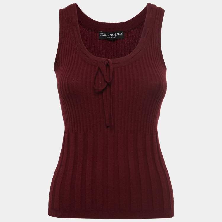 Pre Owned Dolce & Gabbana Burgundy Ribbed Knit Sleeveless Top S