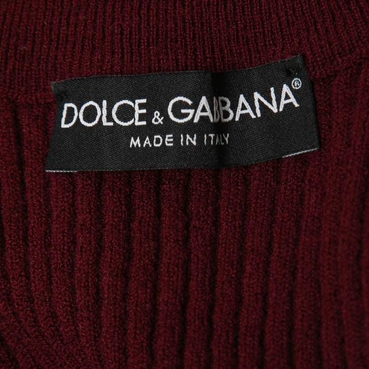 Pre Owned Dolce & Gabbana Burgundy Ribbed Knit Sleeveless Top S