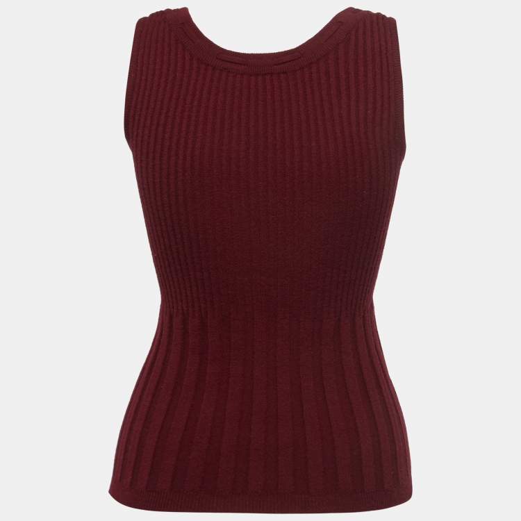 Pre Owned Dolce & Gabbana Burgundy Ribbed Knit Sleeveless Top S