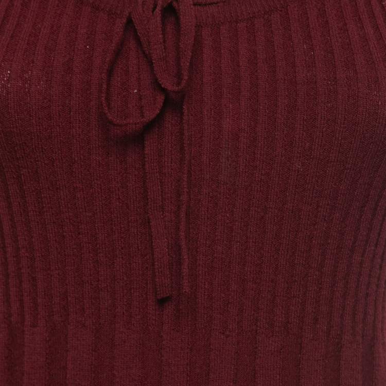 Pre Owned Dolce & Gabbana Burgundy Ribbed Knit Sleeveless Top S