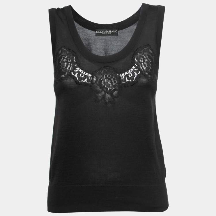 مملوكة مسبقًا Dolce & Gabbana Black Lace Detail Knit Top M