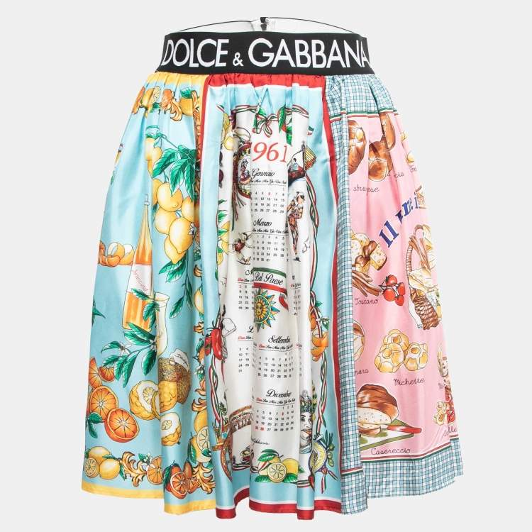 Pre Owned Dolce & Gabbana Multicolor Paneled Printed Silk Mini Skirt M
