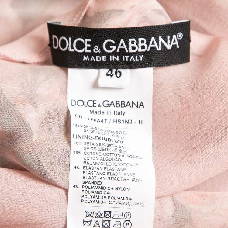 Pre Owned Dolce & Gabbana Pink Bengal Cat Floral Printed Chiffon Midi Dress L