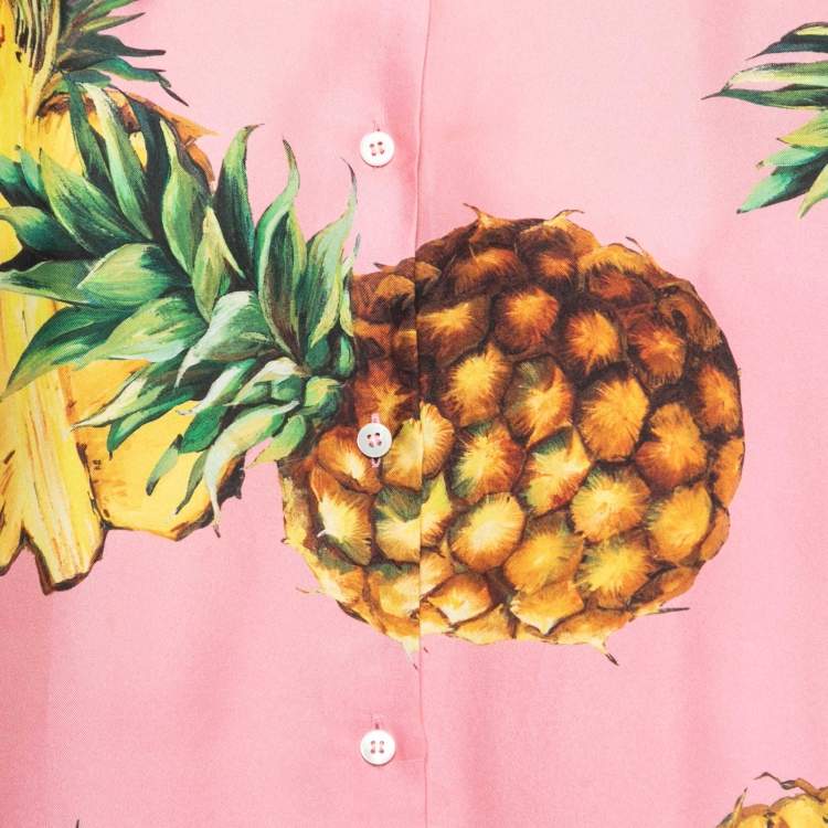 Pre Owned Dolce & Gabbana Pink Pineapple Print Silk Blouse L