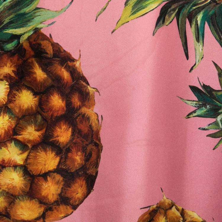 Pre Owned Dolce & Gabbana Pink Pineapple Print Silk Blouse L