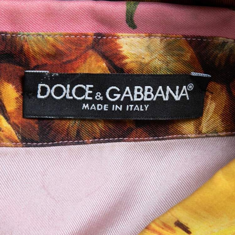 Pre Owned Dolce & Gabbana Pink Pineapple Print Silk Blouse L