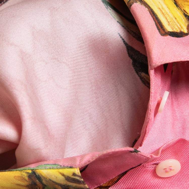 Pre Owned Dolce & Gabbana Pink Pineapple Print Silk Blouse L
