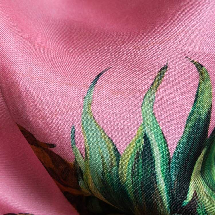 Pre Owned Dolce & Gabbana Pink Pineapple Print Silk Blouse L