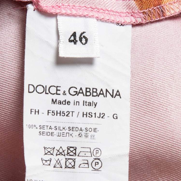 Pre Owned Dolce & Gabbana Pink Pineapple Print Silk Blouse L