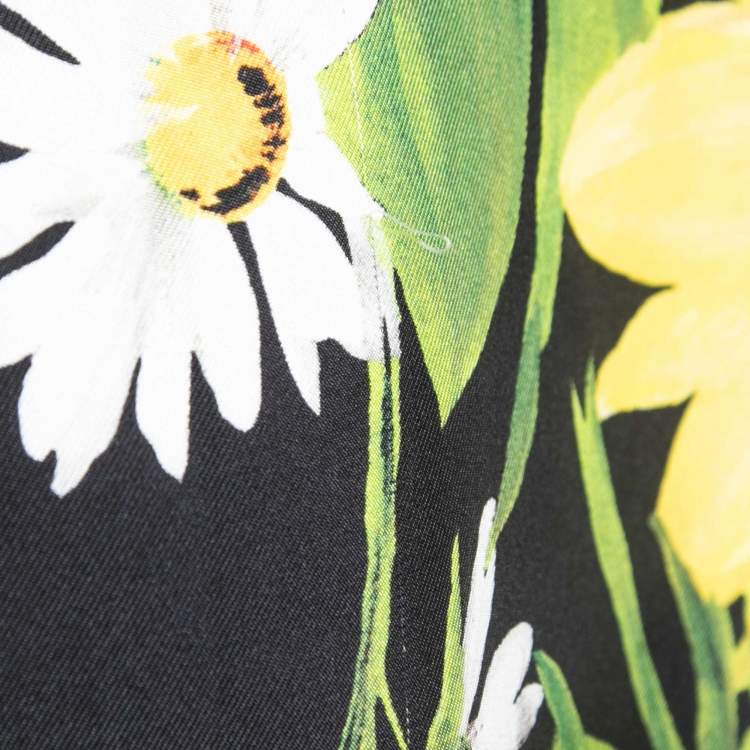 Pre Owned Dolce & Gabbana Black Sunflower Printed Silk Pajama Top L