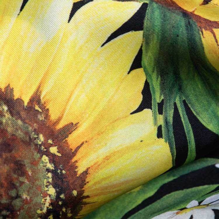 Pre Owned Dolce & Gabbana Black Sunflower Printed Silk Pajama Top L