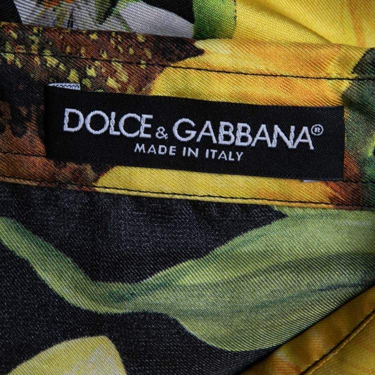 Pre Owned Dolce & Gabbana Black Sunflower Printed Silk Pajama Top L