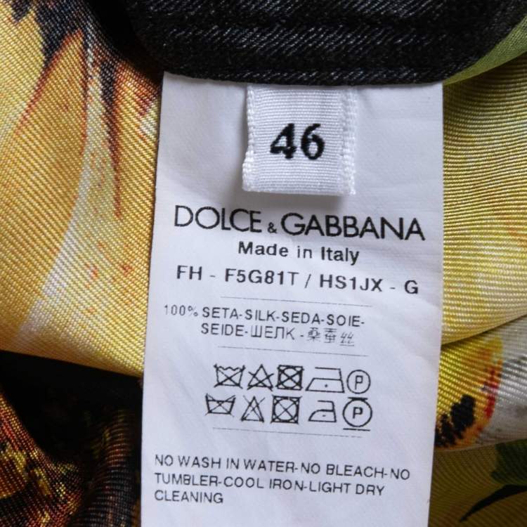 Pre Owned Dolce & Gabbana Black Sunflower Printed Silk Pajama Top L