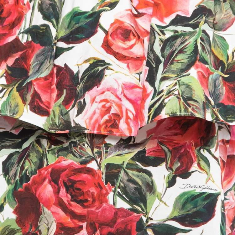 مملوكة مسبقًا Dolce & Gabbana Red Rose Printed Cotton Ruffled Off Shoulder Top S