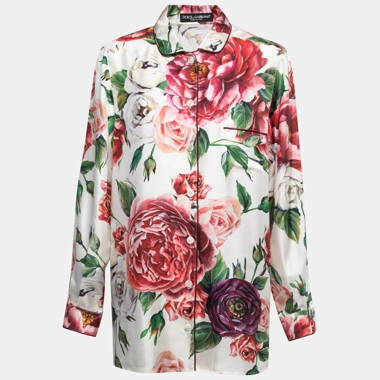 Pre Owned Dolce & Gabbana Multicolor Floral Printed Silk Pajama Top M