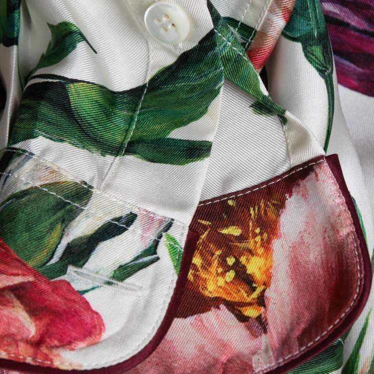 Pre Owned Dolce & Gabbana Multicolor Floral Printed Silk Pajama Top M