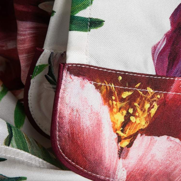Pre Owned Dolce & Gabbana Multicolor Floral Printed Silk Pajama Top M