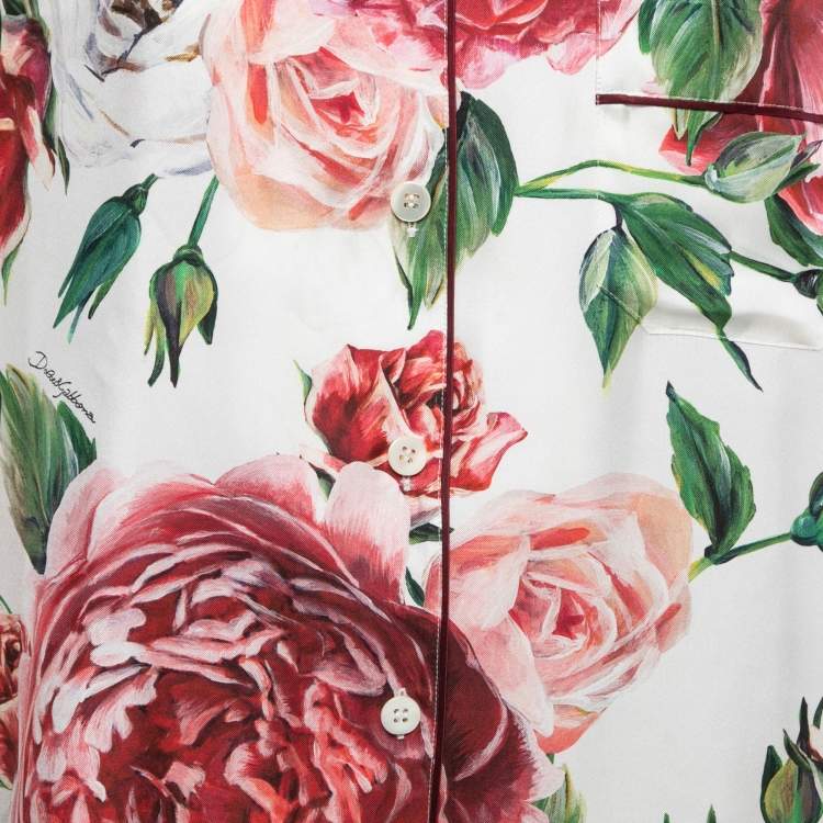 Pre Owned Dolce & Gabbana Multicolor Floral Printed Silk Pajama Top M