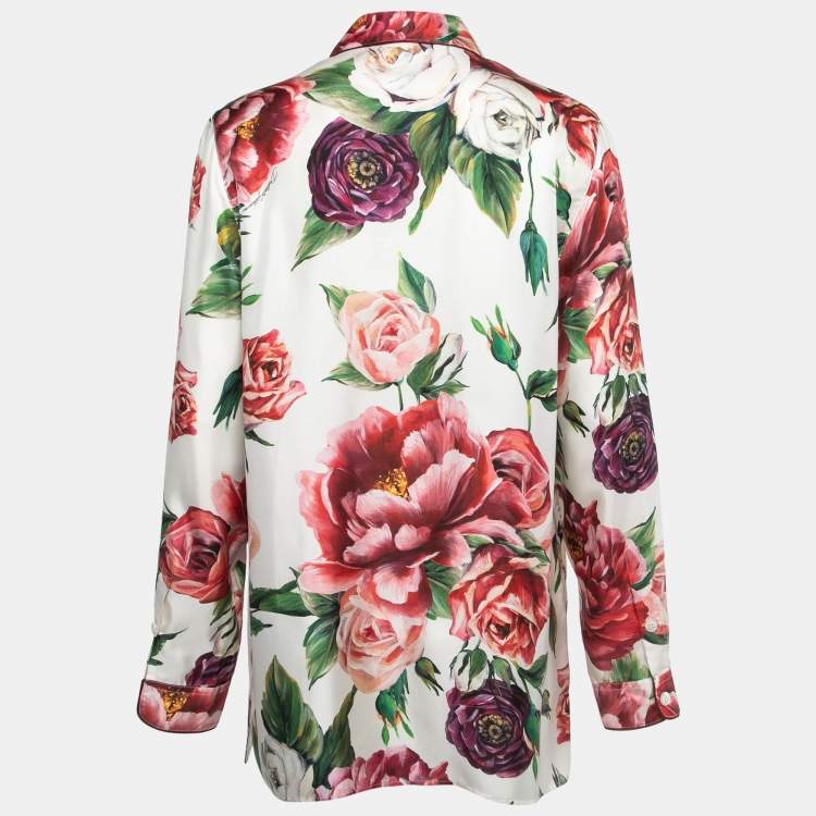 Pre Owned Dolce & Gabbana Multicolor Floral Printed Silk Pajama Top M