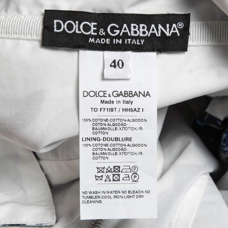 Pre Owned Dolce & Gabbana Blue Printed Cotton Peplum Top S