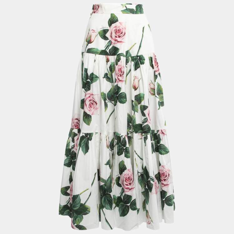 Pre Owned Dolce & Gabbana White Floral Print Cotton Maxi Skirt M