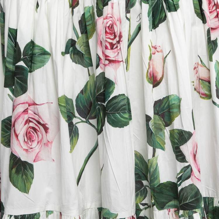 Pre Owned Dolce & Gabbana White Floral Print Cotton Maxi Skirt M