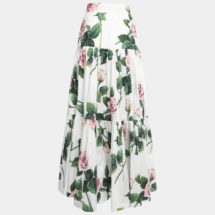 Pre Owned Dolce & Gabbana White Floral Print Cotton Maxi Skirt M