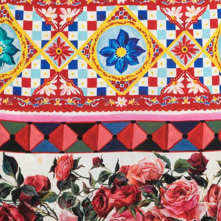 Pre Owned Dolce & Gabbana Multicolor Mambo Print Silk Flounce Midi Skirt S