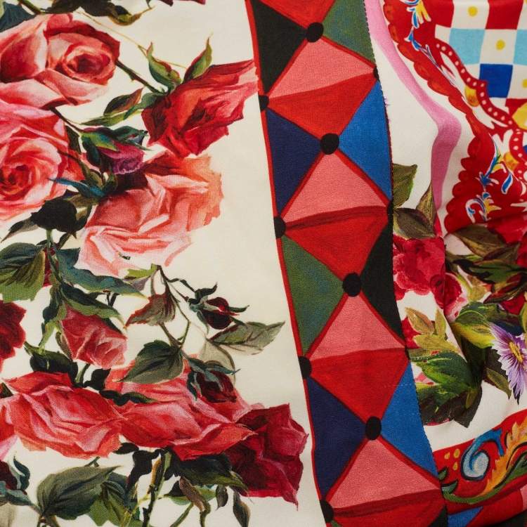 Pre Owned Dolce & Gabbana Multicolor Mambo Print Silk Flounce Midi Skirt S