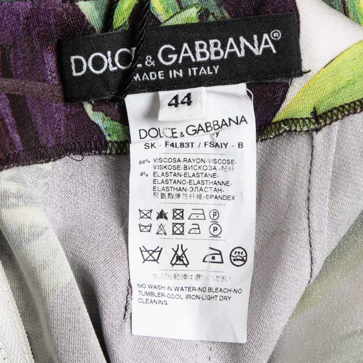 Pre Owned Dolce & Gabbana Purple/Green Eggplant Printed Crepe Midi Skirt M