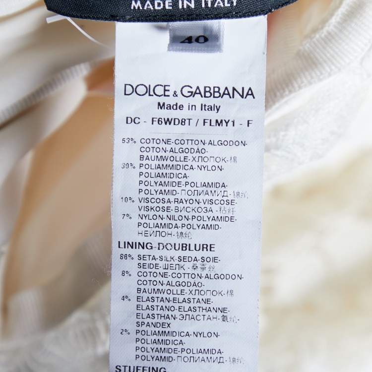 Pre Owned Dolce & Gabbana White Lace Ruched Trail Wedding Gown S