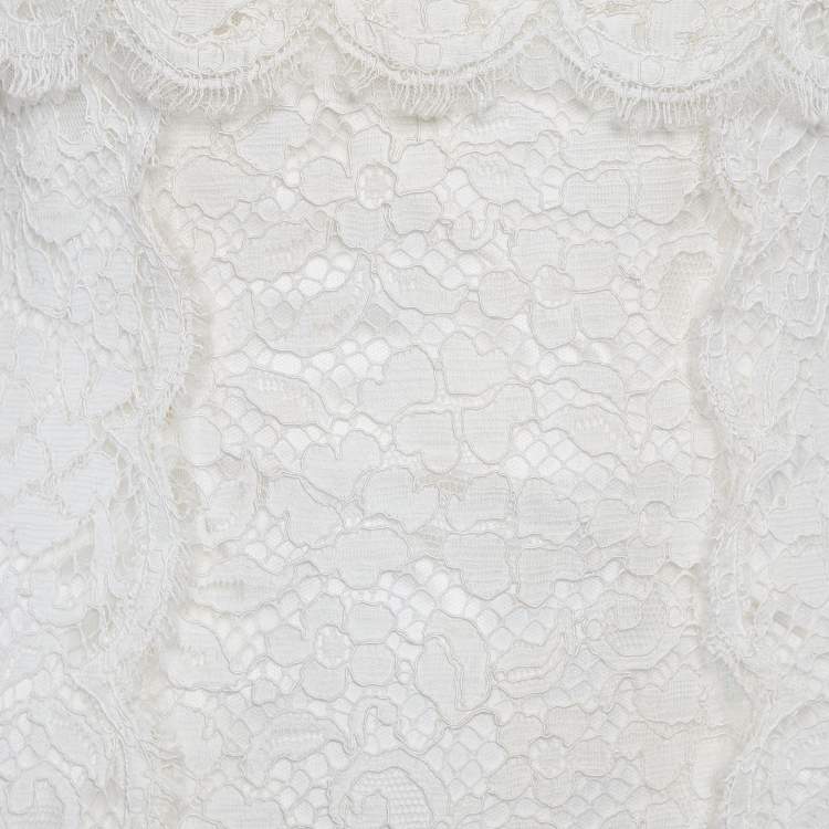 Pre Owned Dolce & Gabbana White Lace Ruched Trail Wedding Gown S