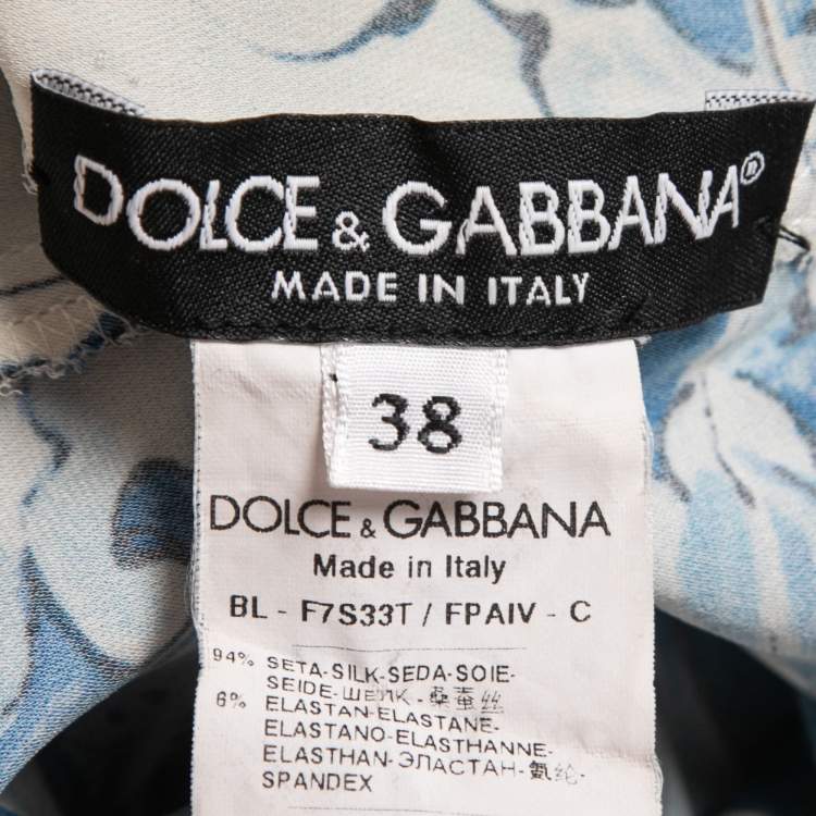 Pre Owned Dolce & Gabbana Blue Tile Printed Silk Blouse S