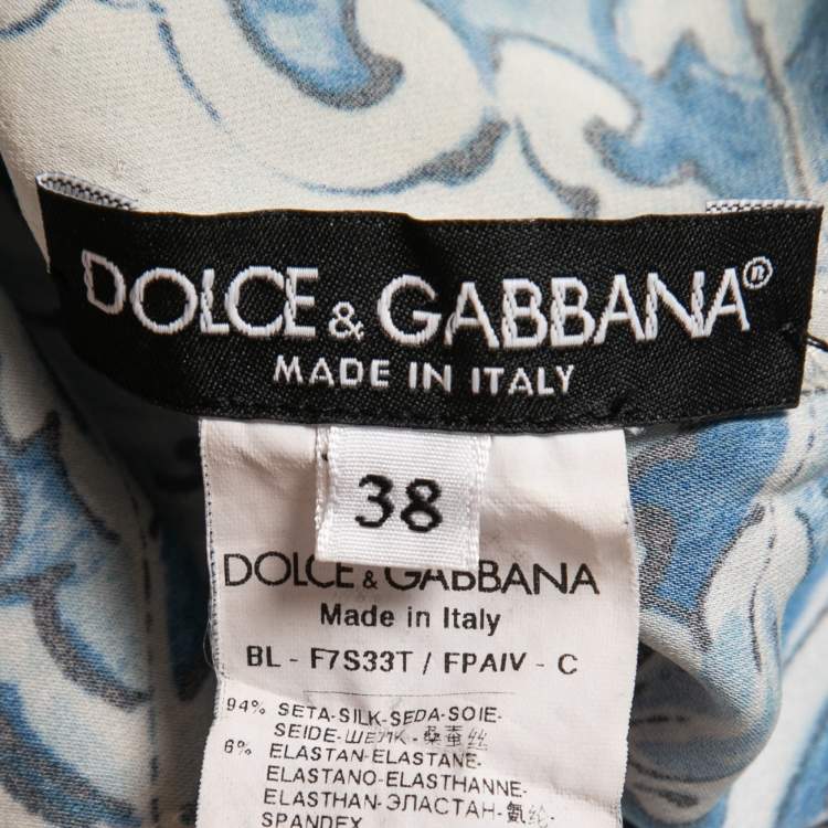 Pre Owned Dolce & Gabbana Blue Tile Printed Silk Blouse S
