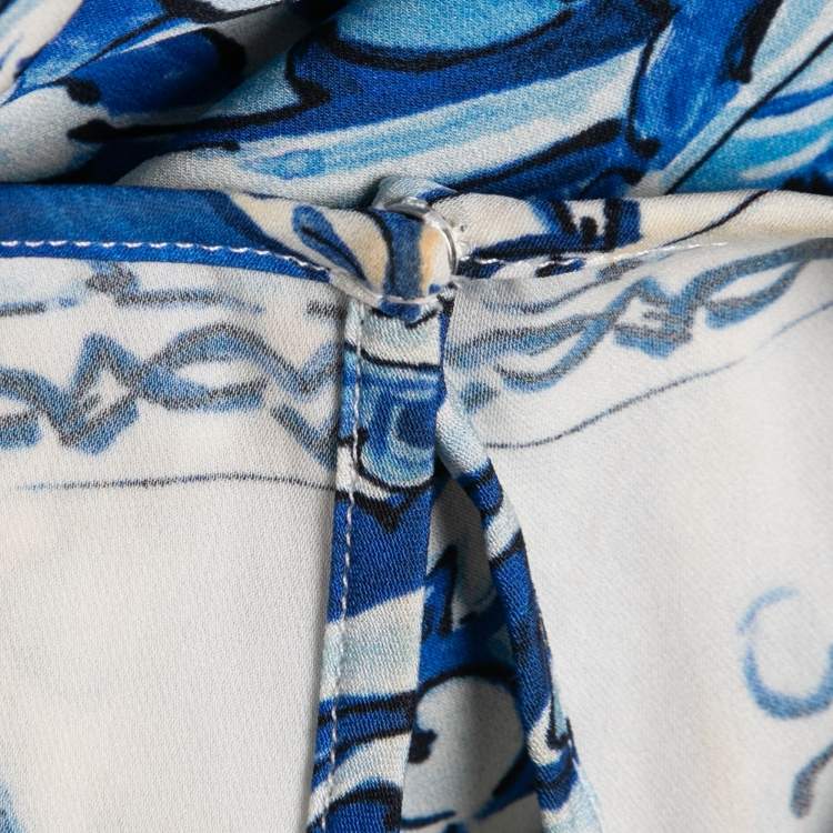 Pre Owned Dolce & Gabbana Blue Tile Printed Silk Blouse S