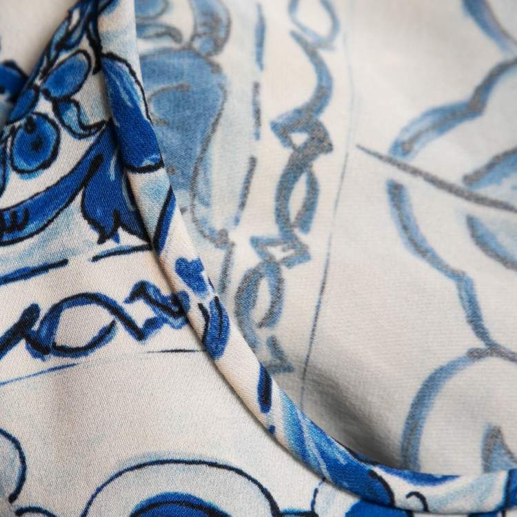 Pre Owned Dolce & Gabbana Blue Tile Printed Silk Blouse S