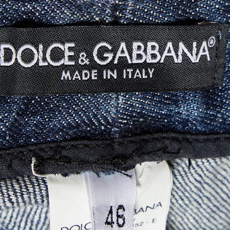 Pre Owned Dolce & Gabbana Navy Blue Animal Printed Denim Straight Leg Jeans L