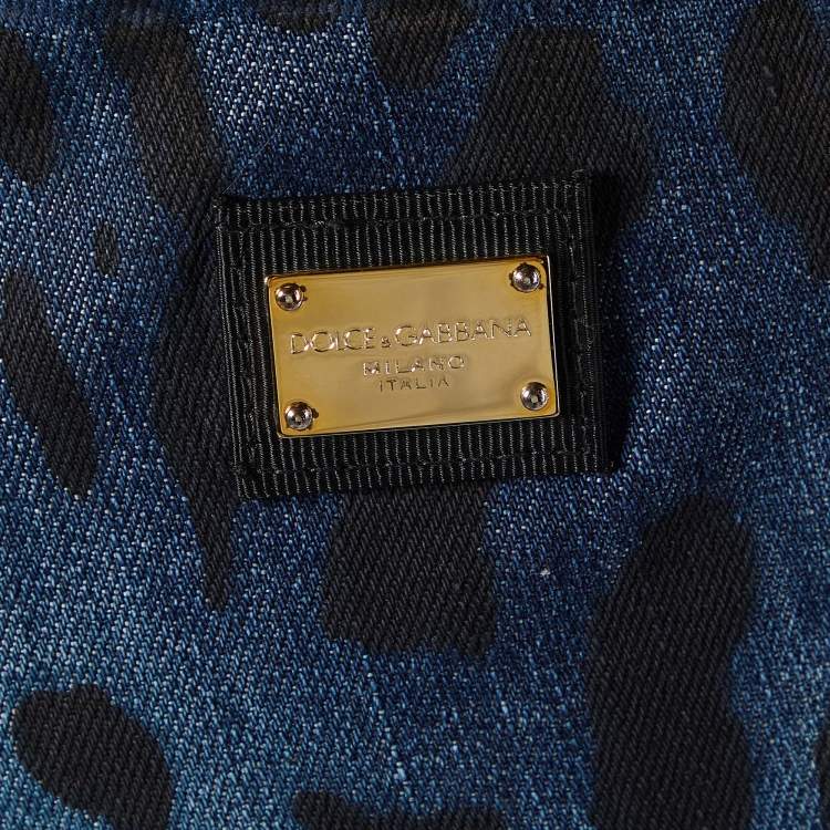 Pre Owned Dolce & Gabbana Navy Blue Animal Printed Denim Straight Leg Jeans L