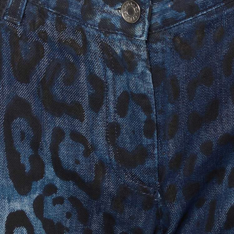 Pre Owned Dolce & Gabbana Navy Blue Animal Printed Denim Straight Leg Jeans L