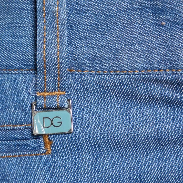 Pre Owned Dolce & Gabbana Blue Denim High Waisted Wide Leg Pants L