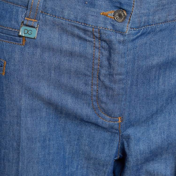 Pre Owned Dolce & Gabbana Blue Denim High Waisted Wide Leg Pants L