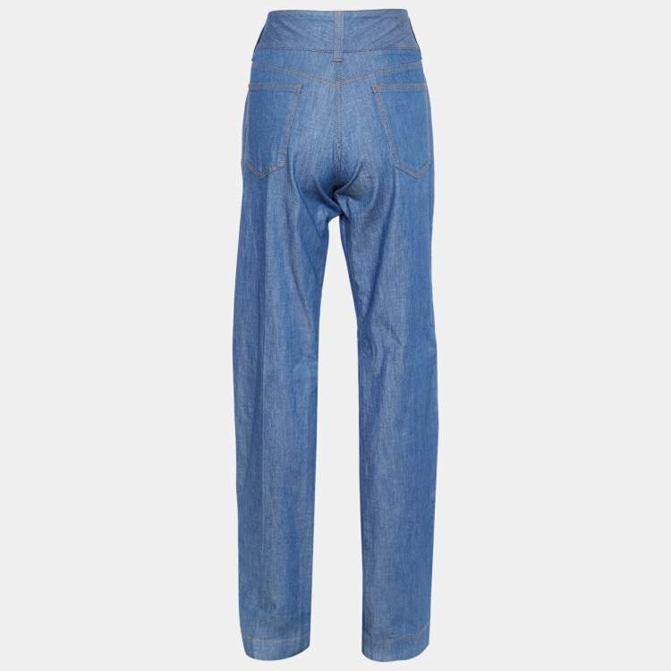 Pre Owned Dolce & Gabbana Blue Denim High Waisted Wide Leg Pants L