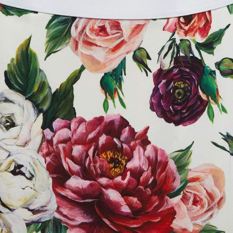 Pre Owned Dolce & Gabbana White Floral Printed Crepe Pencil Skirt S