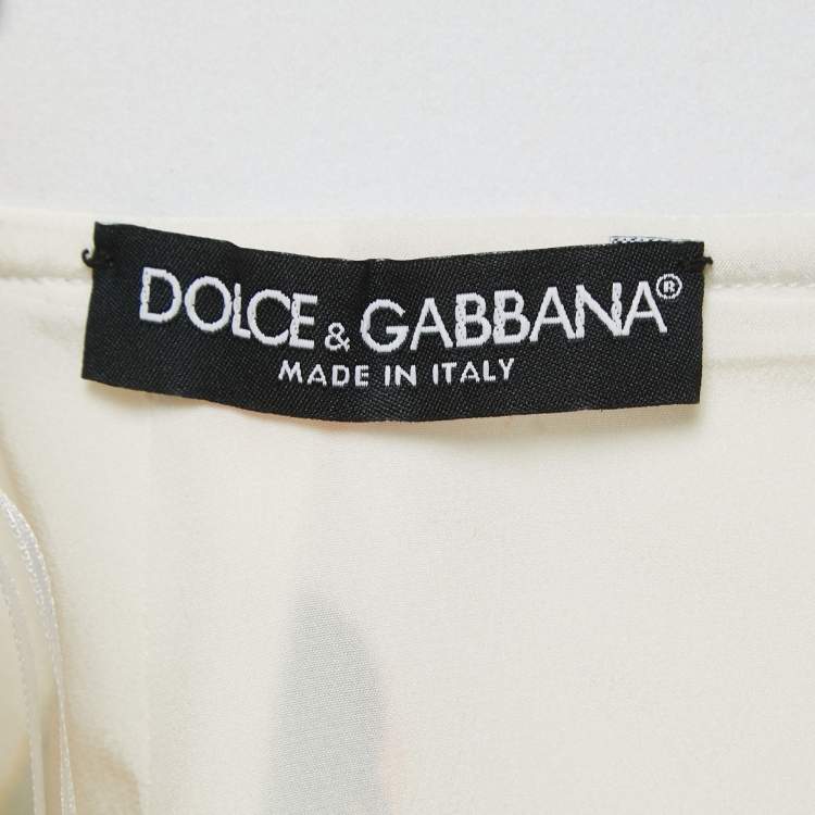 Pre Owned Dolce & Gabbana White Floral Printed Crepe Pencil Skirt S