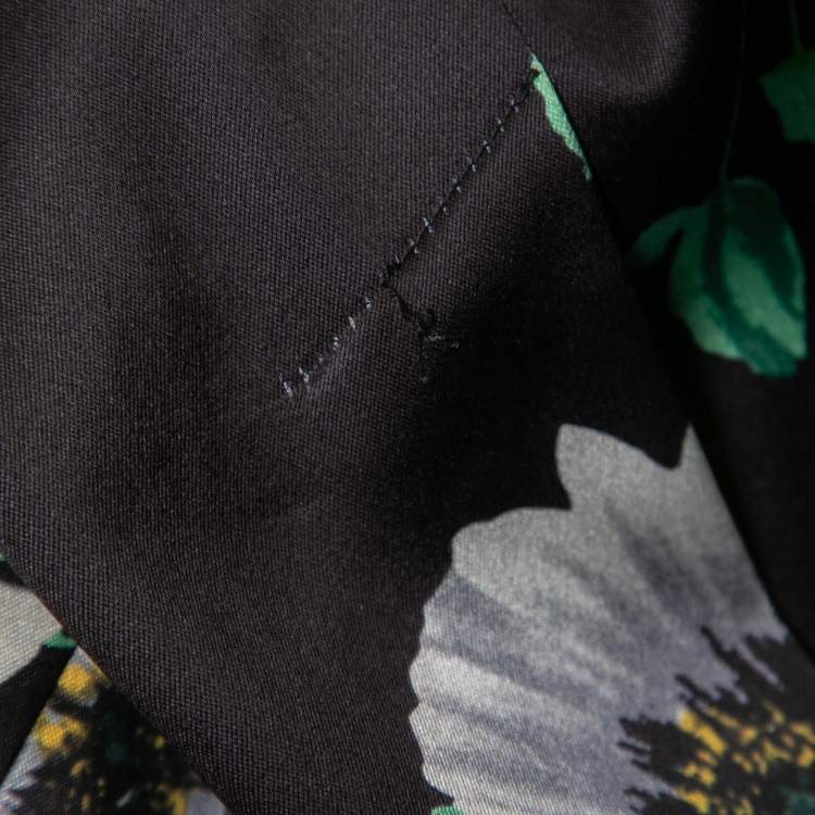 Pre Owned Dolce & Gabbana Black Floral Printed Stretch Satin Midi Dress S