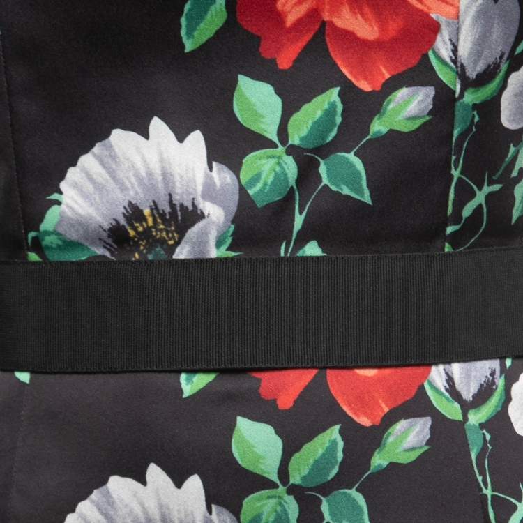 Pre Owned Dolce & Gabbana Black Floral Printed Stretch Satin Midi Dress S