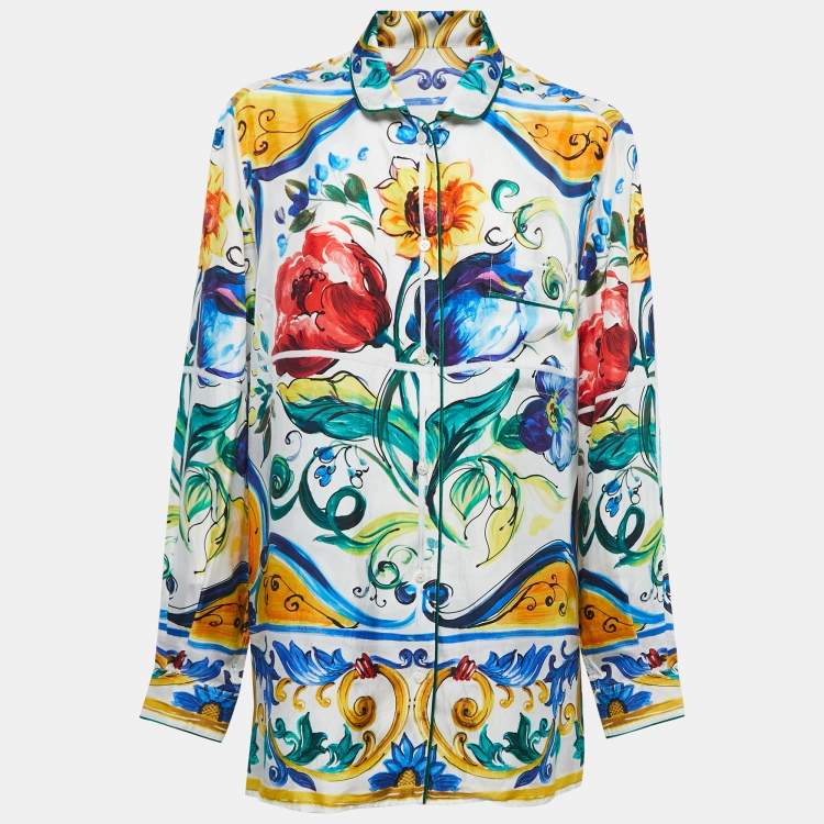 Pre Owned Dolce & Gabbana Multicolor Majolica Printed Silk Shirt L