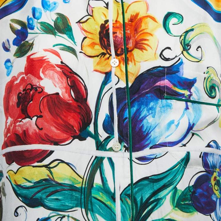 Pre Owned Dolce & Gabbana Multicolor Majolica Printed Silk Shirt L