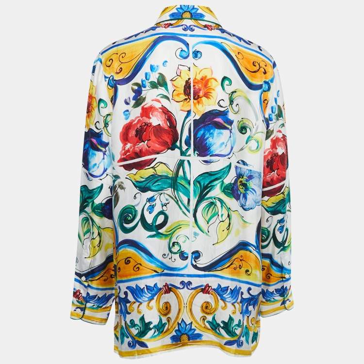 Pre Owned Dolce & Gabbana Multicolor Majolica Printed Silk Shirt L